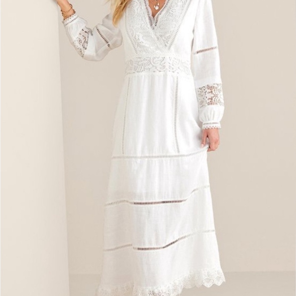 Soft Surroundings White Lace Long Sleeve Dress